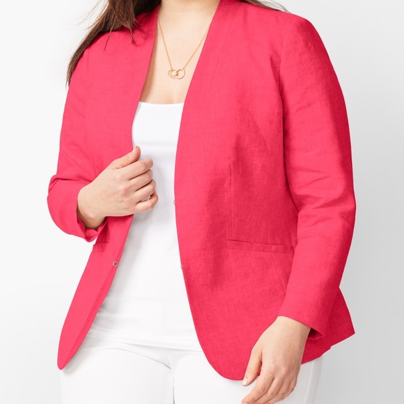 NWT Talbots Classic Linen Blazer Jacket 14 Hot Pink 3/4 Sleeve Lightweight - Picture 1 of 11